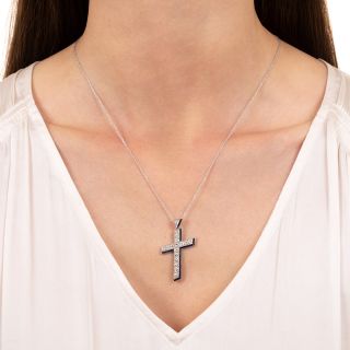Art Deco Diamond and Synthetic Sapphire Cross