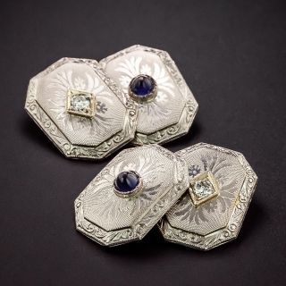 Art Deco Diamond and Synthetic Sapphire Cuff Links - 1