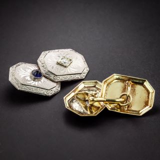 Art Deco Diamond and Synthetic Sapphire Cuff Links