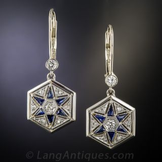 Art Deco Diamond and Synthetic Sapphire Drop Earrings 