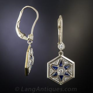 Art Deco Diamond and Synthetic Sapphire Drop Earrings 