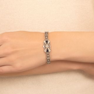 Art Deco Diamond and Synthetic Sapphire Filigree Bracelet