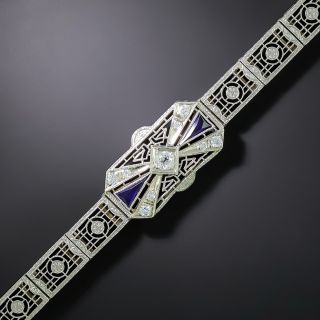 Art Deco Diamond and Synthetic Sapphire Filigree Bracelet - 3