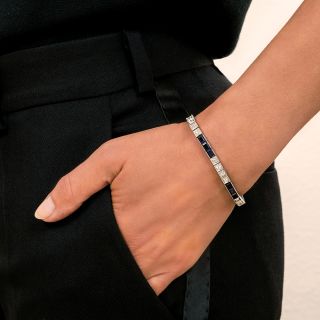 Art Deco Diamond and Synthetic Sapphire Line Bracelet