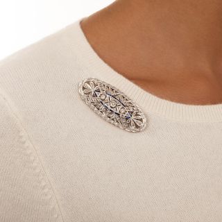 Art Deco Diamond and Synthetic Sapphire Oval Brooch