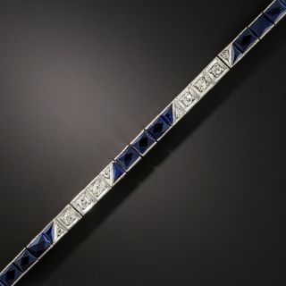 Art Deco Diamond and Synthetic Sapphire Platinum Line Bracelet - 1