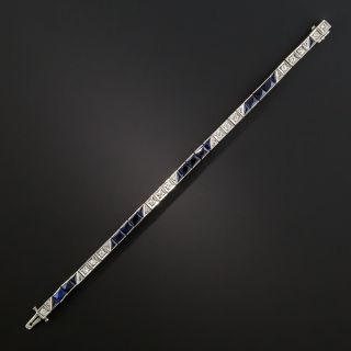 Art Deco Diamond and Synthetic Sapphire Platinum Line Bracelet