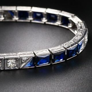 Art Deco Diamond and Synthetic Sapphire Platinum Line Bracelet