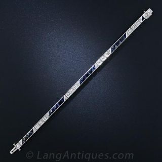 Art Deco Diamond and Synthetic Sapphire Platinum Line Bracelet
