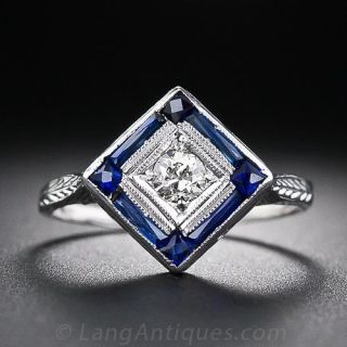 Art Deco Diamond and Synthetic Sapphire Ring