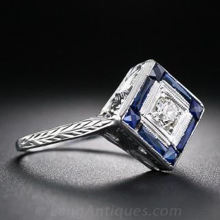 Art Deco Diamond and Synthetic Sapphire Ring