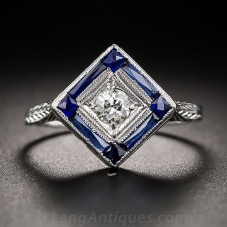 Art Deco Diamond and Synthetic Sapphire Ring