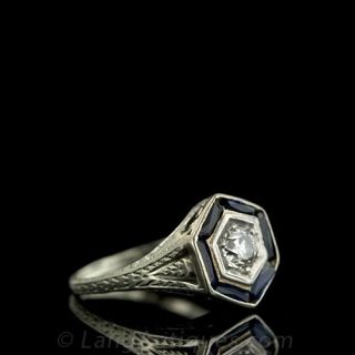 Art Deco Diamond and Synthetic Sapphire Ring