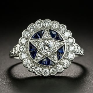 Art Deco Diamond and Synthetic Sapphire Star Ring by Katz and Ogush - 1