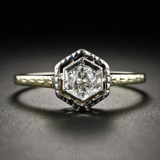 Art Deco Diamond and Two-Tone Gold Engagement Ring