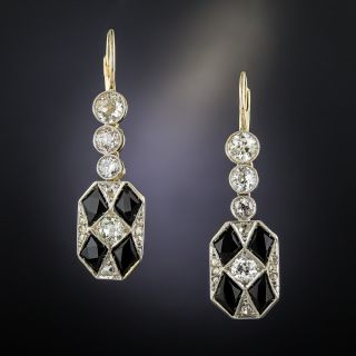 Art Deco Diamond Black Onyx Drop Earrings - 2