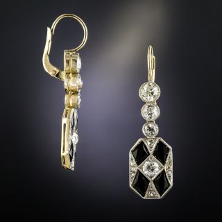 Art Deco Diamond Black Onyx Drop Earrings