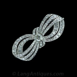 Platinum Diamond Bow Motif Brooch Main View 1