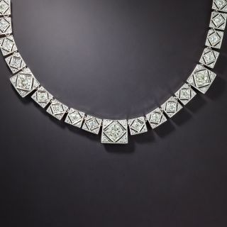 Art Deco Diamond Platinum Box Link Necklace - 3