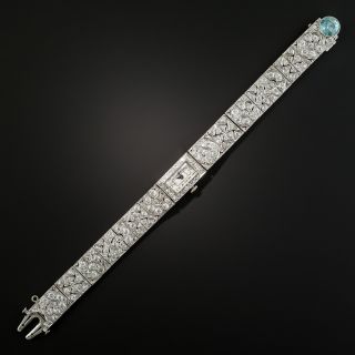Art Deco Diamond Bracelet Watch with Blue Zircon Clasp - 3