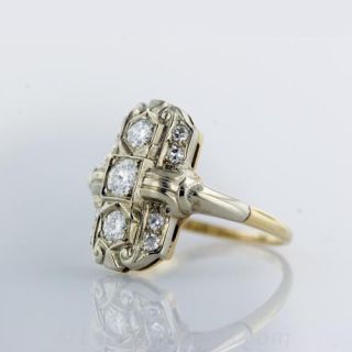 Art Deco Diamond Dinner Ring in 14k White and Yellow Gold