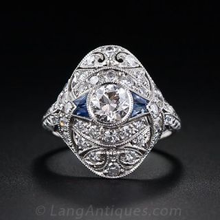 Art Deco Diamond Dinner Ring with Sapphire Accents