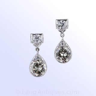 Art Deco Diamond Platinum Earrings 