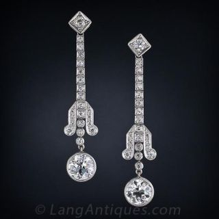 Art Deco Diamond Drop Earrings in Platinum - 1