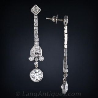 Art Deco Diamond Drop Earrings in Platinum