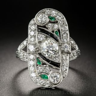 Art Deco Diamond, Emerald and Onyx Dinner Ring