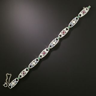 Art Deco Diamond, Emerald, Sapphire and Ruby Bracelet - 3
