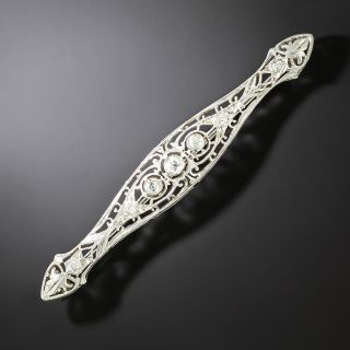 Art Deco Diamond Filigree Bar Brooch - 1