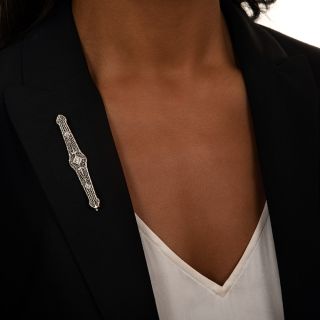 Art Deco Diamond Filigree Bar Pin by Brod & Co.