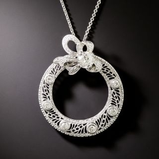 Art Deco Diamond Filigree Circle Pendant - 2