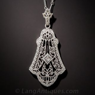 Art Deco Diamond Filigree Necklace by Shiman