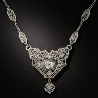 Art Deco Diamond Filigree Necklace  - 2