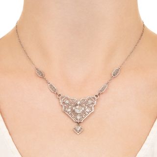 Art Deco Diamond Filigree Necklace 