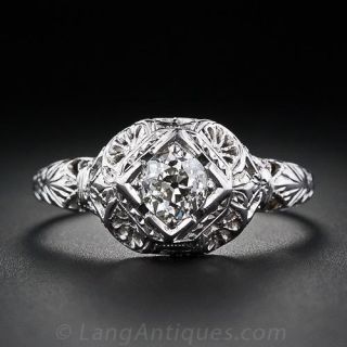 Art Deco Diamond Filigree Solitare Ring - 1
