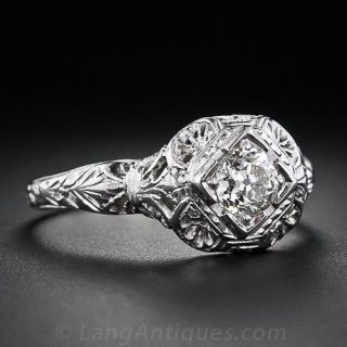Art Deco Diamond Filigree Solitare Ring