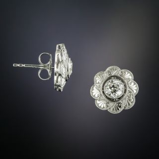 Art Deco Diamond Flower Stud Earrings - 2