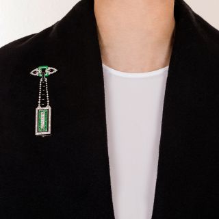 Art Deco Diamond, Jade, and Black Onyx Lapel Watch