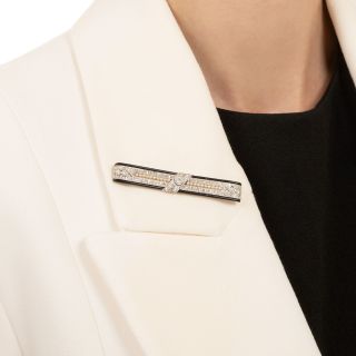 Art Deco Diamond, Natural Pearl and Black Enamel Bar Brooch