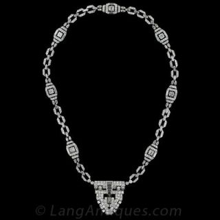 Art Deco Diamond  Necklace, Clip Pin and Double Bracelet Combination