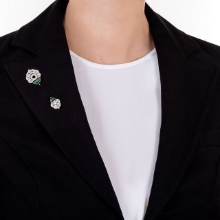 Art Deco Diamond, Onyx and Jade Jabot Pin