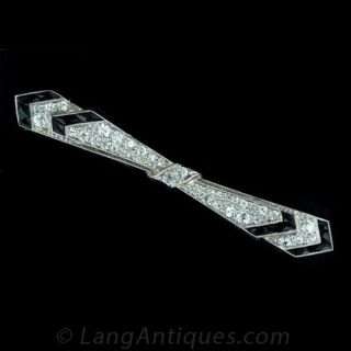 Art Deco Diamond Onyx Bow Brooch Main View 1