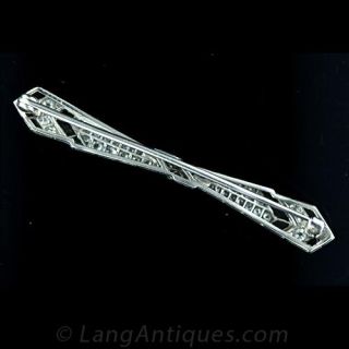 Art Deco Diamond Onyx Bow Brooch