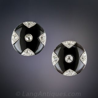 Art Deco Diamond Onyx Earrings