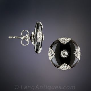 Art Deco Diamond Onyx Earrings