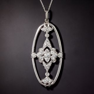 Art Deco Diamond Oval-Shaped Pendant - 0