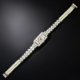 Art Deco Diamond, Pearl and Sapphire Bracelet Watch - 11